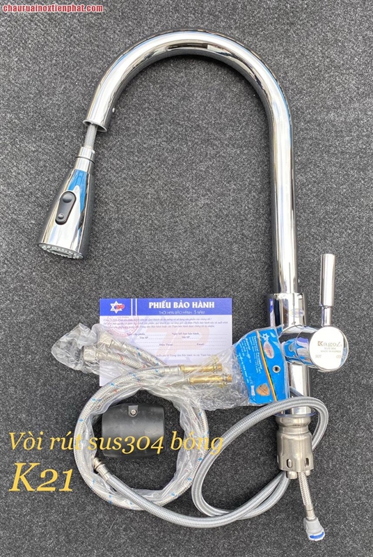 Vòi rửa bát Kagol inox đầu rút hai đường nước